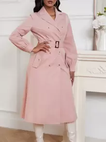 SHEIN Clasi 女性雙排扣腰帶風衣 - 粉色 - 查看 4