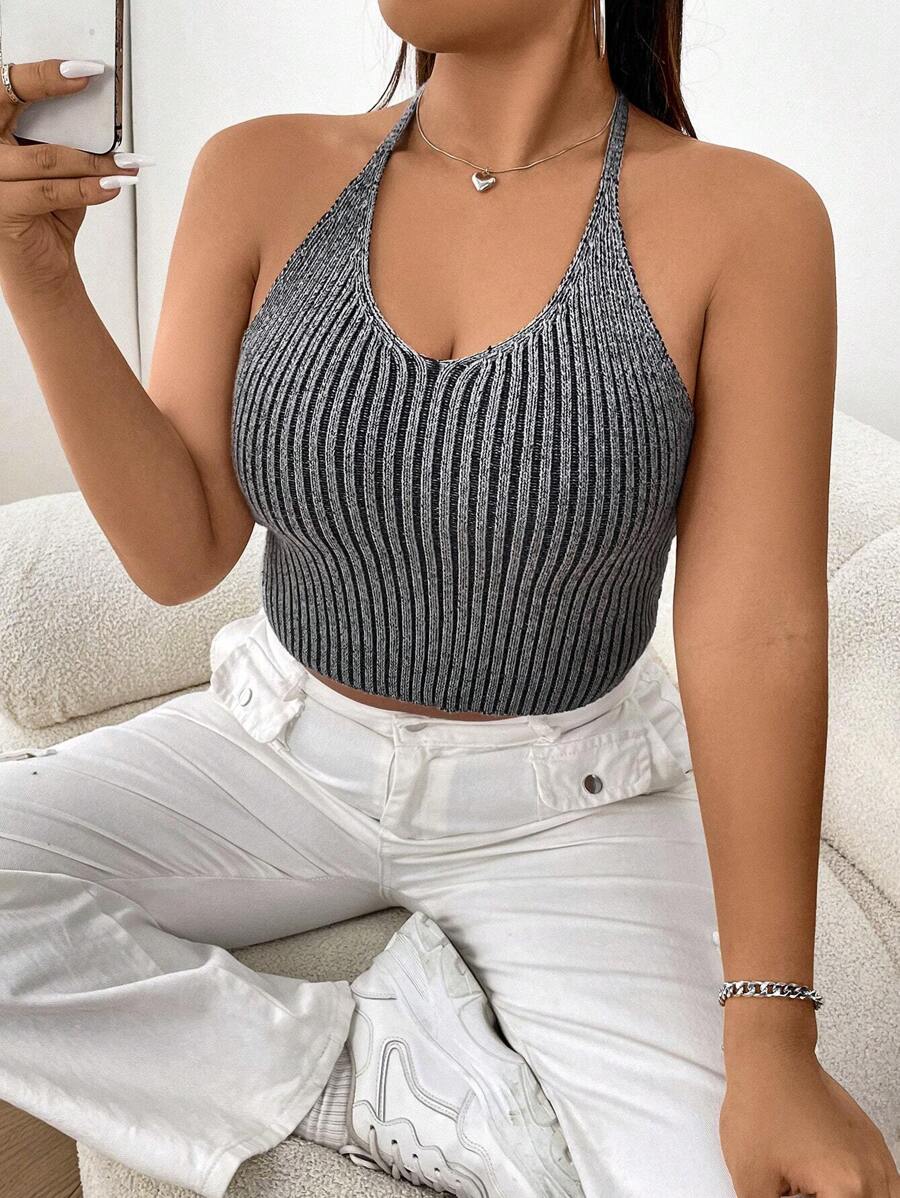 Flirla 大尺寸針織掛脖露背上衣