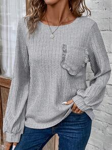 SHEIN LUNE 貼袋長袖休閒t卹 - 灰色 - 查看 4