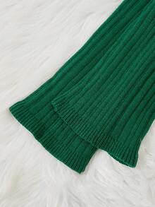 SHEIN 小女孩蝴蝶結提花荷葉邊毛衣和褲子套裝 - 軍綠色 - 查看 7