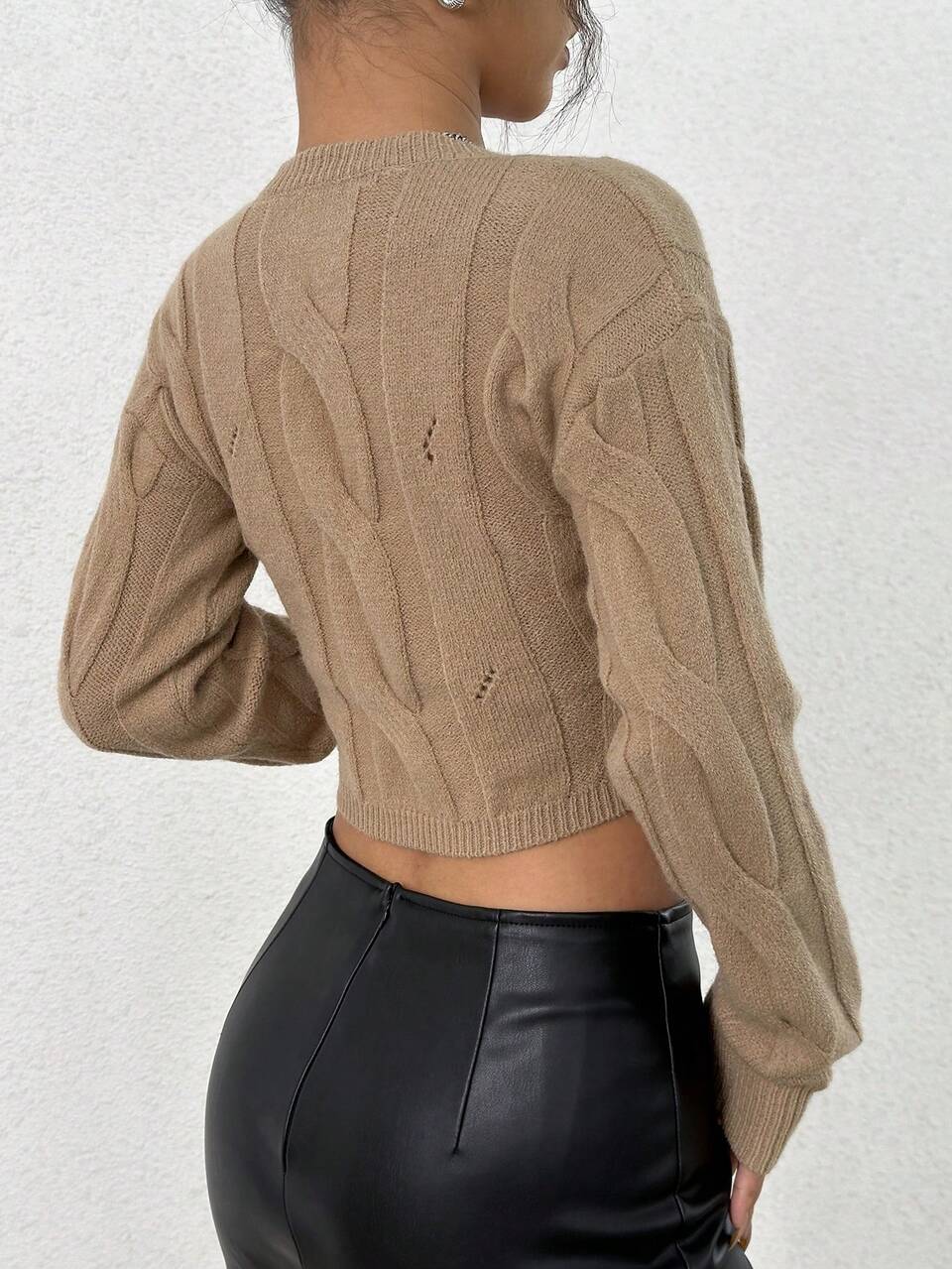 Ladies' Solid Color Short Cropped Knit Pullover Fall Winter Sweater