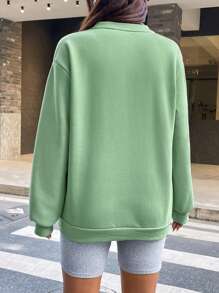 SHEIN Essnce 圓領落肩袖運動衫 - 綠色 - 查看 2