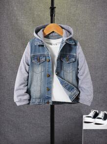 SHEIN Con trai Flip Chi tiết áo có mũ Áo khoác denim , Đá rửa - Rửa trung bình - Xem 1