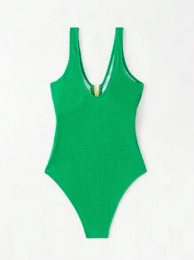 SHEIN Swim Summer Women'S Hollow Out One Piece Swimsuit - Green - View 5