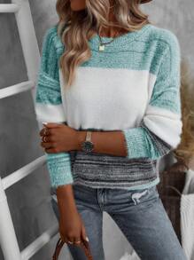 EMERY ROSE Suéter de manga larga con bloque de color para mujer, blusas de manga larga