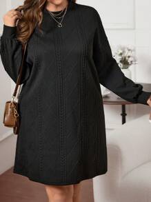 SHEIN LUNE Của phụ nữ Kích thước lớn Vòng cổ Lỏng lẻo Đầm Với Thả vai - màu đen - Xem 1