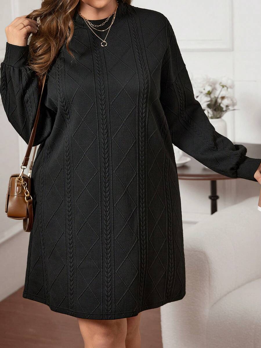 SHEIN LUNE Của phụ nữ Kích thước lớn Vòng cổ Lỏng lẻo Đầm Với Thả vai - màu đen - Xem 1