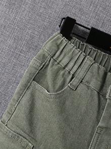 SHEIN Boys' Flip Pocket Side Ripped Jeans - Green - View 5