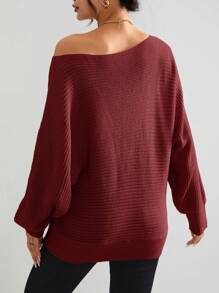 SHEIN Essnce Màu thuần tay cánh Áo len - Đỏ - Xem 2