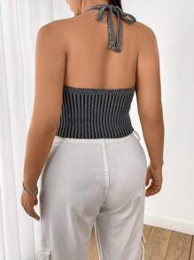 Flirla 大尺寸針織掛脖露背上衣