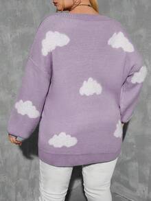 SHEIN Essnce Plus Size Lovely Jacquard Cardigan - Purple - View 2