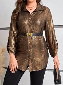 Gownix Camisa Feminina De Botão Plus Size Com Estampa De Crocodilo Em Alto-relevo