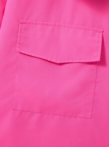 SHEIN Tween Girls' Solid Color Zipper Closure Hooded Jacket With Raglan Sleeves - Hot Pink - View 4