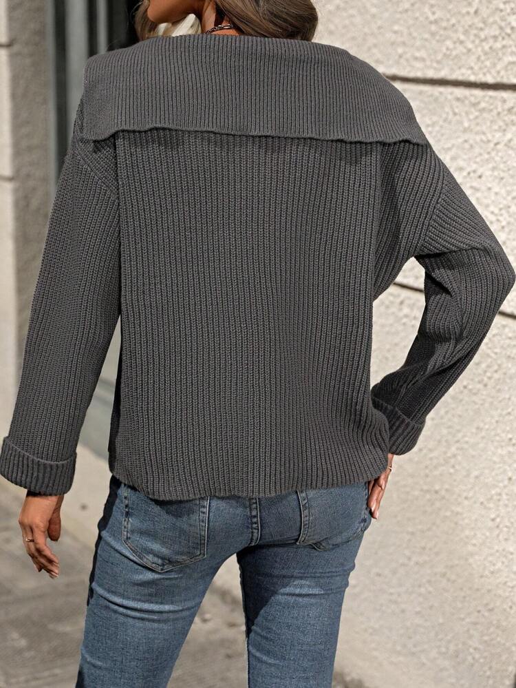 Rib Knit Sweater With Dropped Shoulders Knit Pullover Fall Winter Sweater
