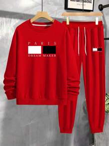 Manfinity Homme Men Letter Graphic Sweatshirt & Drawstring Waist Sweatpants