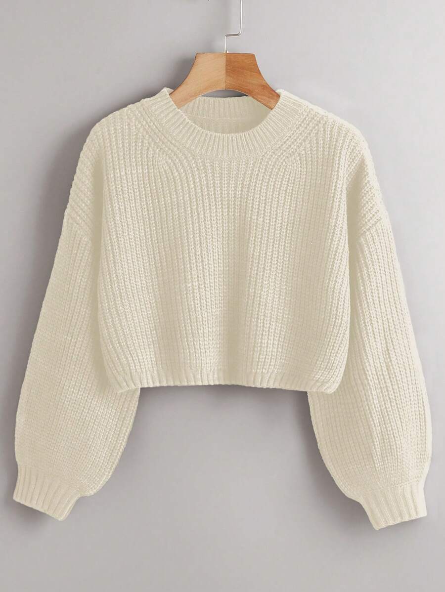 Franclia Solid Color Drop Shoulder Sweater,Long Sleeve Tops Knit Pullover Fall Winter Outfit