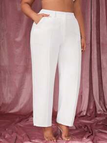SHEIN SXY 大尺碼女式西裝褲,有口袋設計 - 白色 - 查看 6