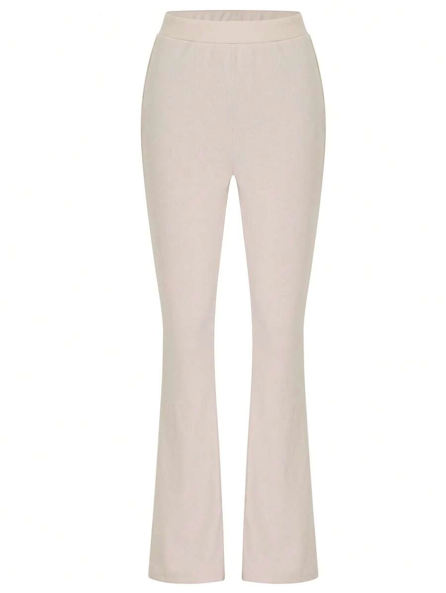 SHEIN Privé Solid Flare Leg Pants - Apricot - View 1