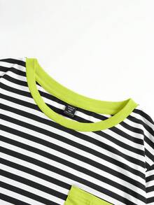 SHEIN EZwear 女式大尺碼條紋 T 卹 - 芥末黃 - 查看 4