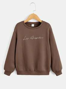 SHEIN Leap Crew Tween Boys' Casual Comfortable Letter Printed Thermal Lined Sweatshirt And Pants Two Piece Set - Brown - View 4