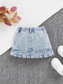 SHEIN 女嬰荷葉邊下擺水洗牛仔裙 - 淺色水洗藍 - 查看 2