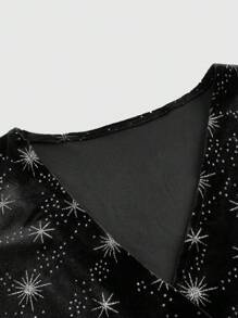 ROMWE Goth Women's Snowflake Pattern Bell Sleeve Lace Patchwork Dress - Black - View 4