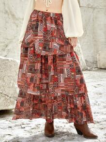 Bohemela Women'S Sweater Multi-Layered Skirt - Red - View 2