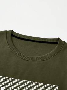 Men's Plus Size Printed Round Neck Casual Sweatshirt - Army Green - View 5