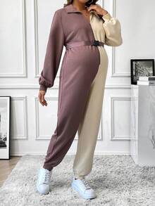 SHEIN Thai sản Khối màu Áo liền quần Với Thắt Lưng - Nhiều màu - Xem 7