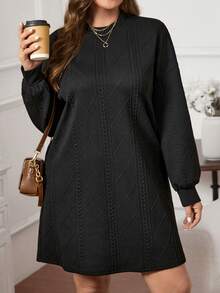 SHEIN LUNE Của phụ nữ Kích thước lớn Vòng cổ Lỏng lẻo Đầm Với Thả vai - màu đen - Xem 6