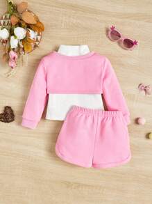 SHEIN Baby Girl Casual Knitted Sleeveless Vest Short Long-sleeved Sweatshirt Shorts Three-piece Set
