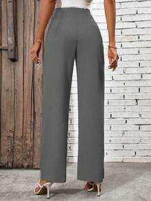 SHEIN Clasi Two Tone Knot Side Straight Leg Pants - Dark Grey - View 2