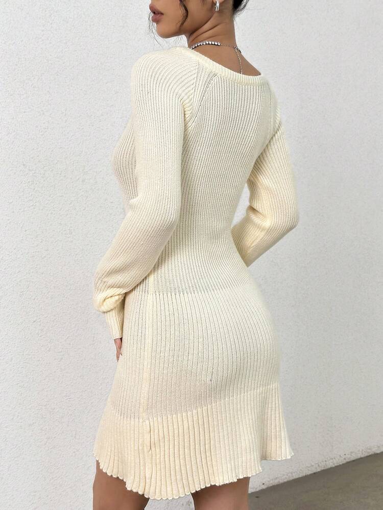 Off-Shoulder Long-Sleeve Slim-Fit Sweater Dress Fall Cloth For Women