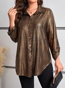 Gownix Camisa Feminina De Botão Plus Size Com Estampa De Crocodilo Em Alto-relevo
