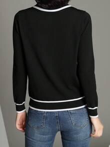 女士休闲长袖撞色边饰高领毛衣