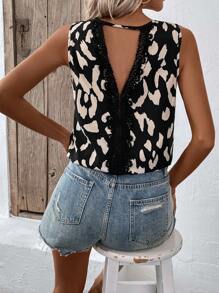 SHEIN LUNE 蕾絲拼接無袖上衣 - 彩色 - 查看 4