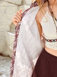 Bohemela 度假風格女用常規版襯衫領開襟夾克 - 紅木色 - 查看 12