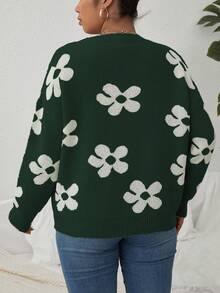 SHEIN Franclia Kích thước lớn Của phụ nữ Mô hình hoa Áo len - màu xanh lá - Xem 2