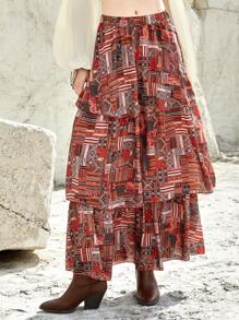 Bohemela Women'S Sweater Multi-Layered Skirt - Red - View 4