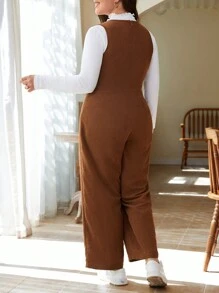 SHEIN Frenchy Của phụ nữ Kích thước lớn Màu thuần Áo liền quần - màu nâu - Xem 2