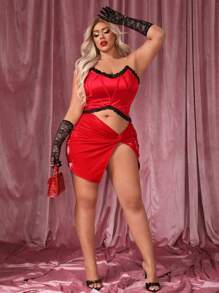 SHEIN SXY Talla Grande Top Corto Con Decoración De Encaje Y Bloques De Color
