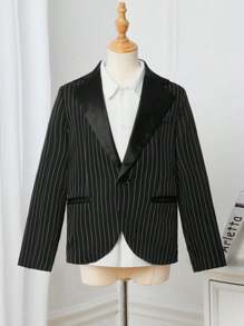 SHEIN Boys' Striped Gentleman Style Coat - Black - View 1