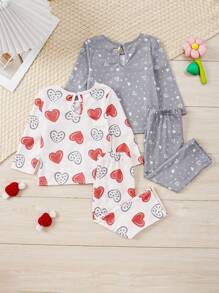 SHEIN Baby Girls' Heart Patterned Homewear 2pcs/set - Multicolor - View 2