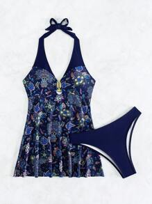SHEIN Swim Của phụ nữ Paisley In Halter Neck Áo bikini Và Đáy Lễ hội hóa trang - Nhiều màu - Xem 8