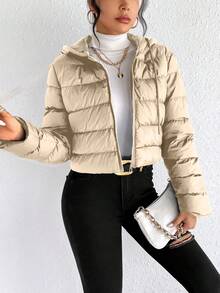 SHEIN Frenchy Women'S Drawstring Hooded Padded Coat - Apricot - View 5