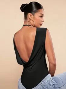 SHEIN BAE Sleeveless Backless Bodysuit - Black - View 4