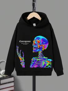 青少年男孩骷髅头和标语图案卫衣 - 黑色 - 查看 1