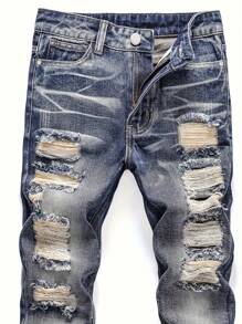 Teenage Boys' Distressed Washed Denim Jeans - Medium Wash - View 5