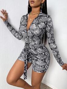 VaVaBold 蛇紋印花緊身連身衣 - 灰色 - 查看 3
