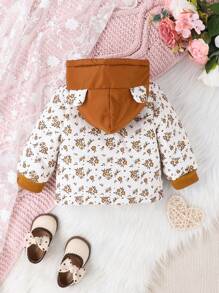 Baby Mädchen Gedruckte Blumen Kapuzenjacke, Gemütlich Und Warm Für Herbst Und Winter - Beige - Übersicht 2